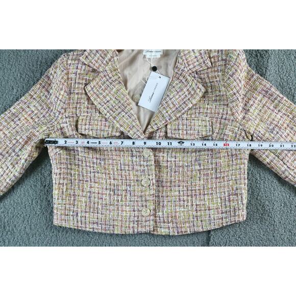 New Lovers and Friends Womens M Pink Rainbow Cropped Jacket Revolve Button Up - Picture 7 of 8